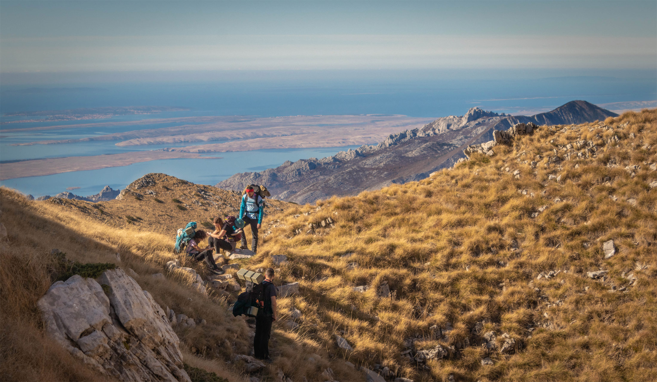 Hike towards Sveto brdo peak on Velebit mountain in Croatia