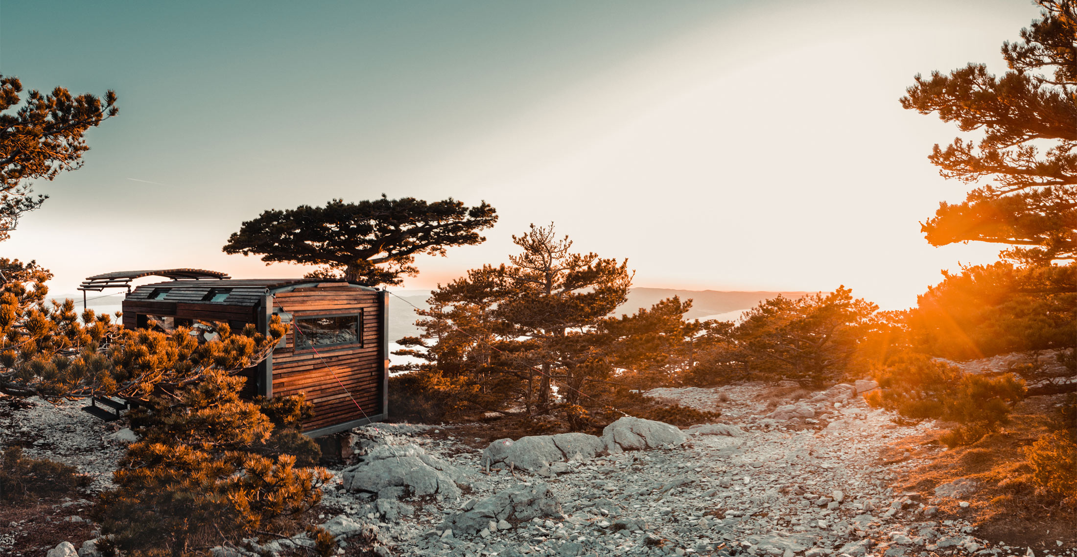 Mountain hut Pakline on Biokovo under sunset colours